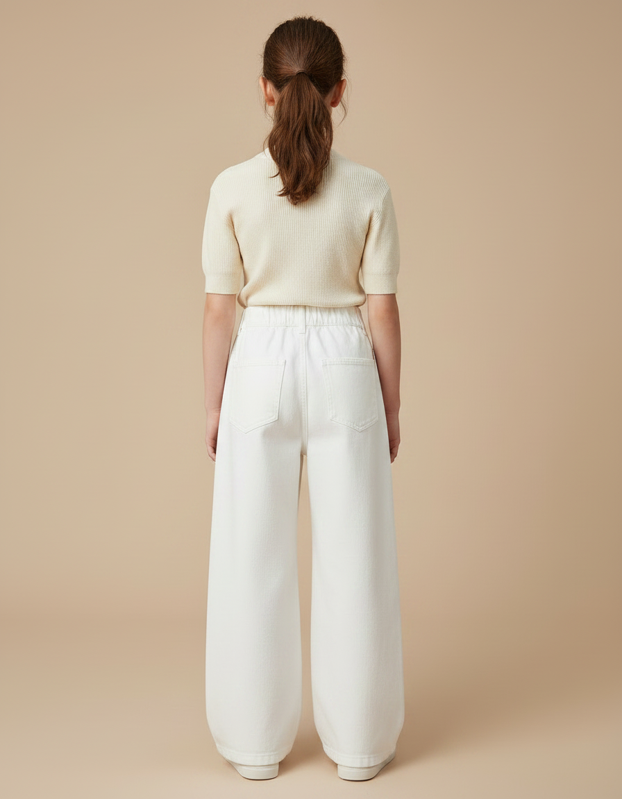 Pantalon Patte D'Éléphant Blanc Ample Coton Décontracté Enfant - Jean - vue 2