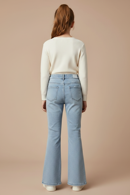 Pantalon Patte D'Éléphant Denim Bleu Fendu Taille Haute Fille - Jean - vue 2