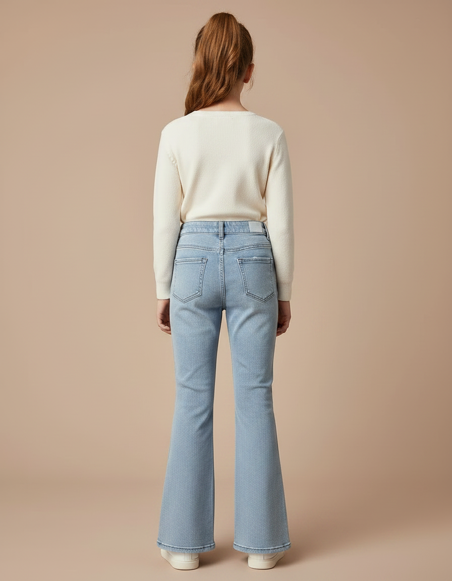 Pantalon Patte D'Éléphant Denim Bleu Fendu Taille Haute Fille - Jean - vue 2