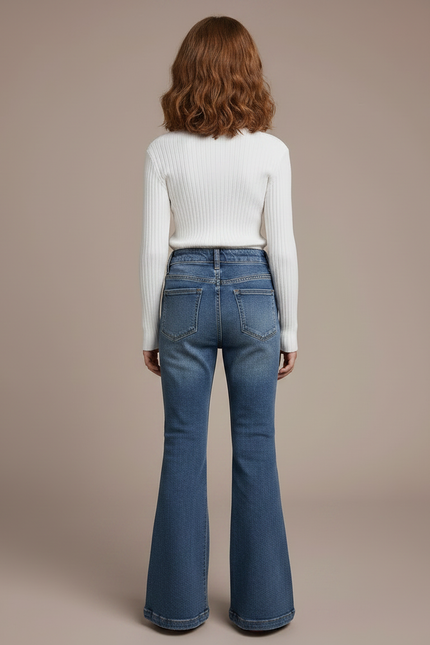 Pantalon Patte D'Éléphant Jean Bleu Évasé Taille Haute Fille - vue 2