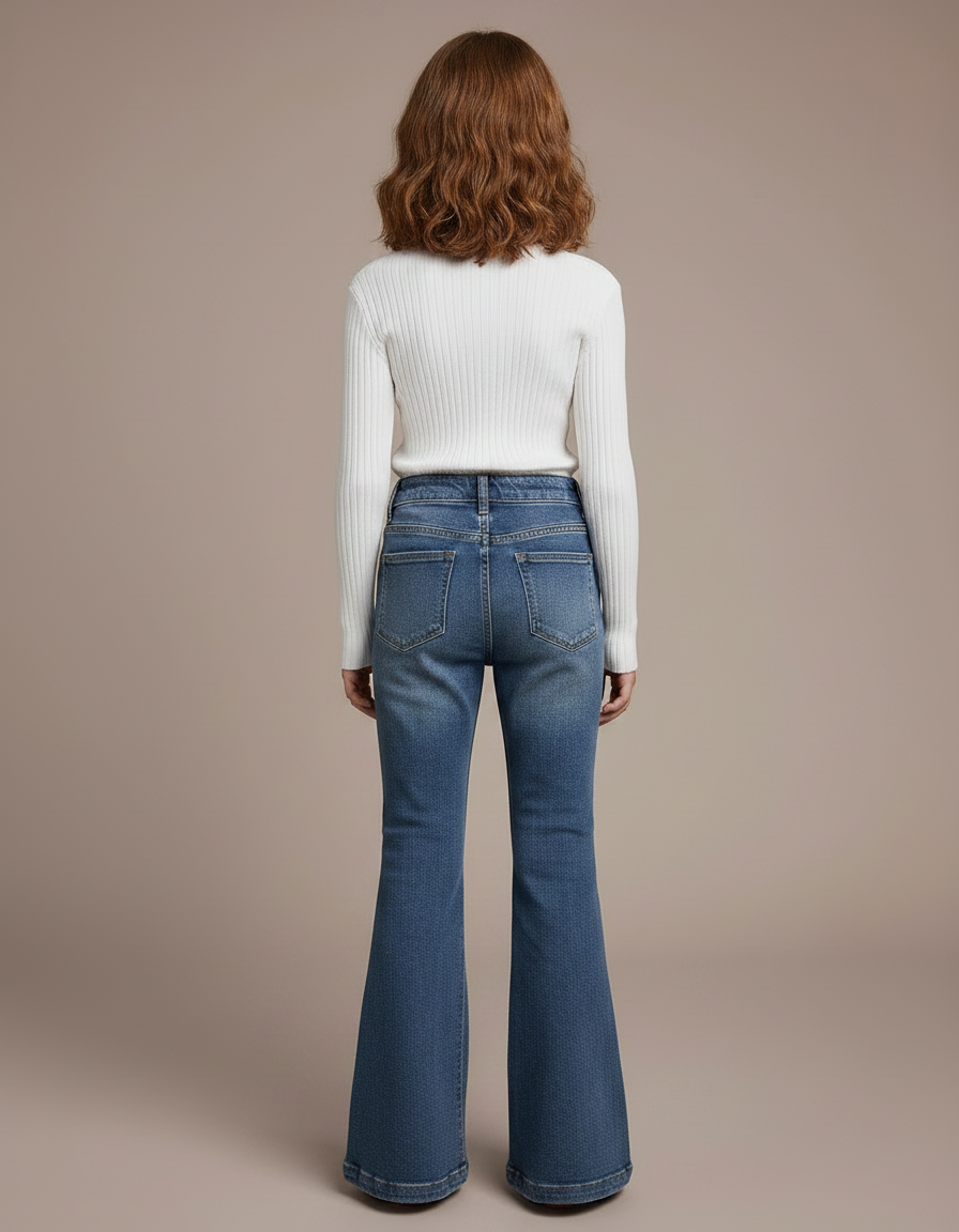 Pantalon Patte D'Éléphant Jean Bleu Évasé Taille Haute Fille - vue 2