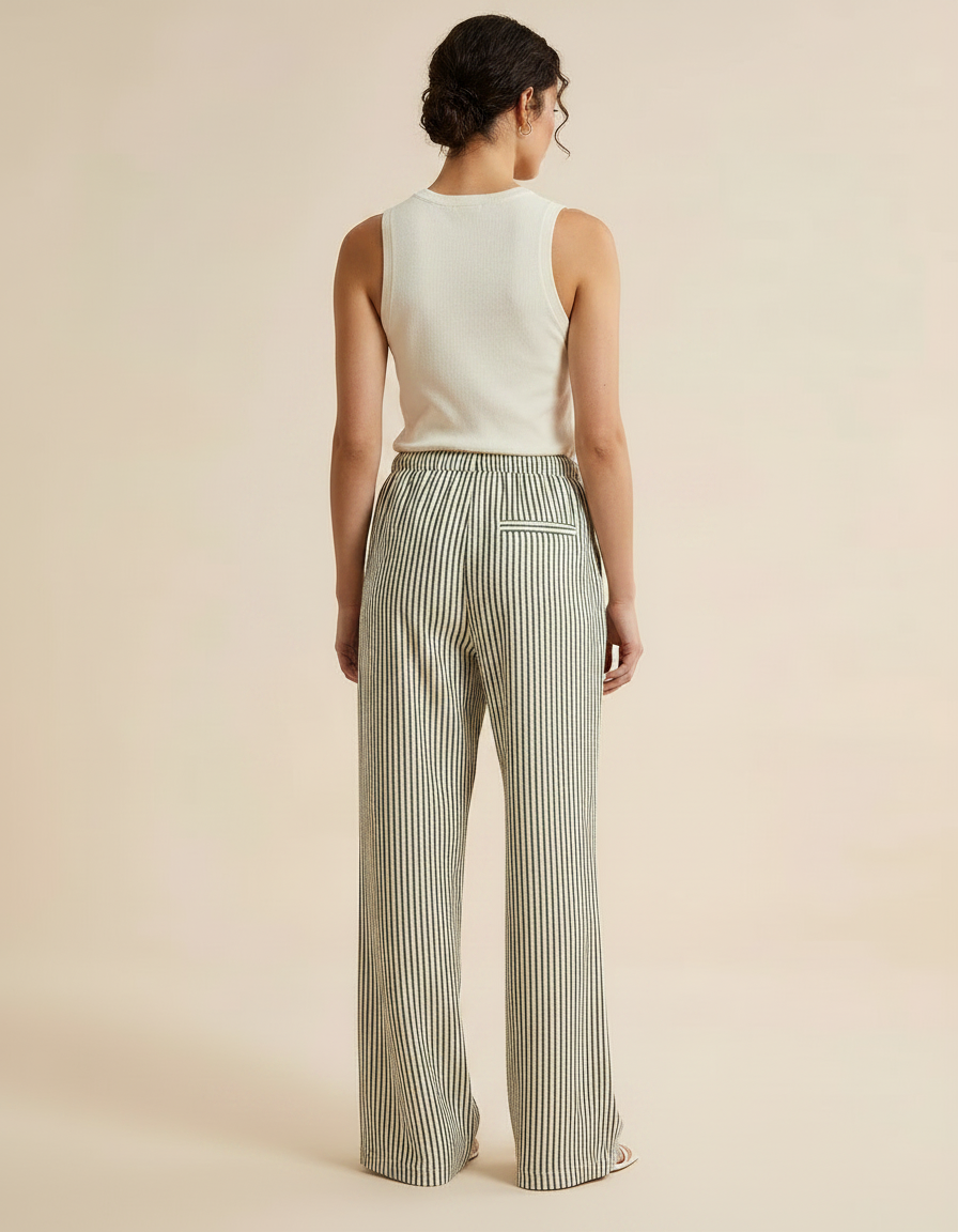 Pantalon Patte D'Éléphant Rayé Fluide Taille Haute Décontracté - Imprimé Lin - vue 2