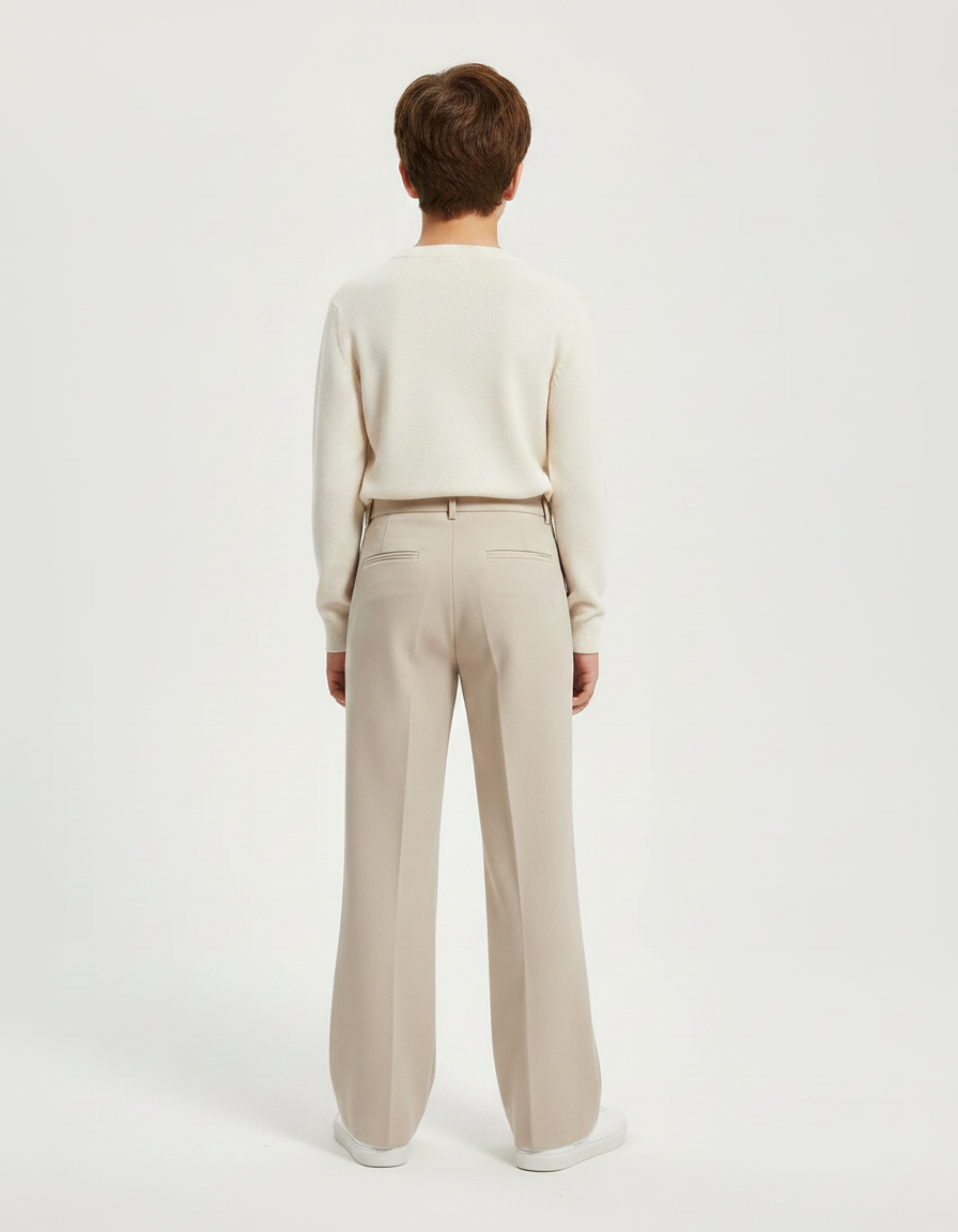 Pantalon Patte D'Éléphant Beige Uni Ample Décontracté Enfant - Gabardine - vue 2
