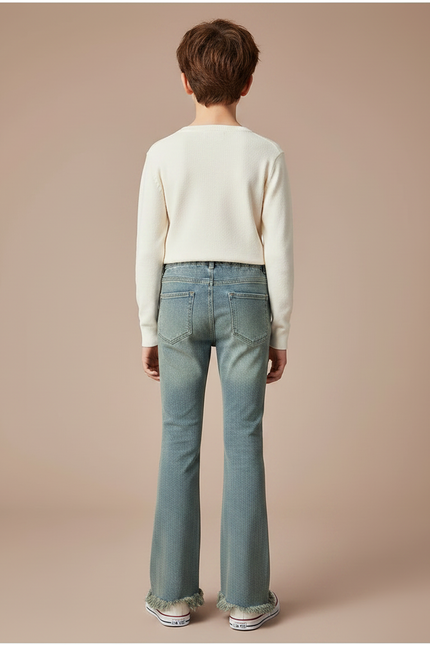 Pantalon Patte D'Éléphant Jean Denim Clair Frangé Évasé - Bleu - vue 2