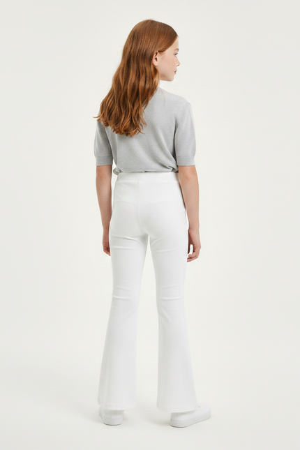 Pantalon Patte D'Éléphant Blanc Uni Évasé Fille - Maille - vue 2