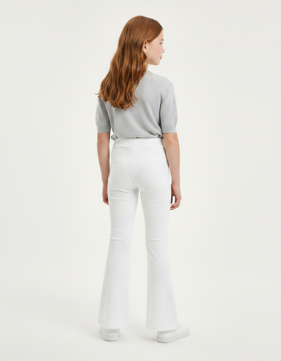 Pantalon Patte D'Éléphant Blanc Uni Évasé Fille - Maille - vue 2