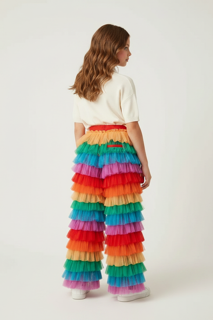 Pantalon Patte D'Éléphant Volants Tulle Arc-en-ciel Évasé Coloré - Multicolore Polyester - vue 2