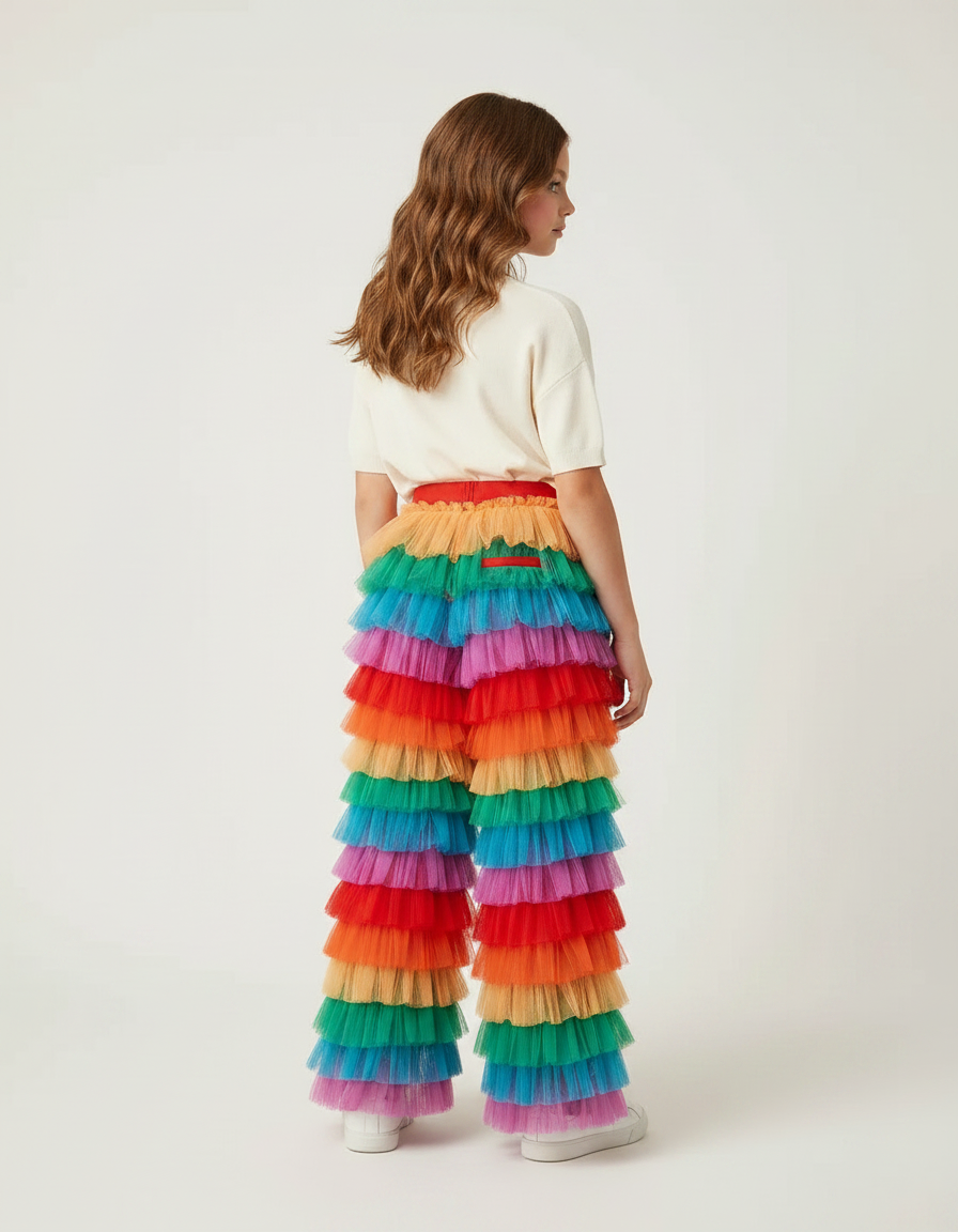 Pantalon Patte D'Éléphant Volants Tulle Arc-en-ciel Évasé Coloré - Multicolore Polyester - vue 2