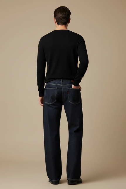 Pantalon Patte D'Éléphant Bleu Foncé Ample Décontracté Homme - Marine Jean - vue 2