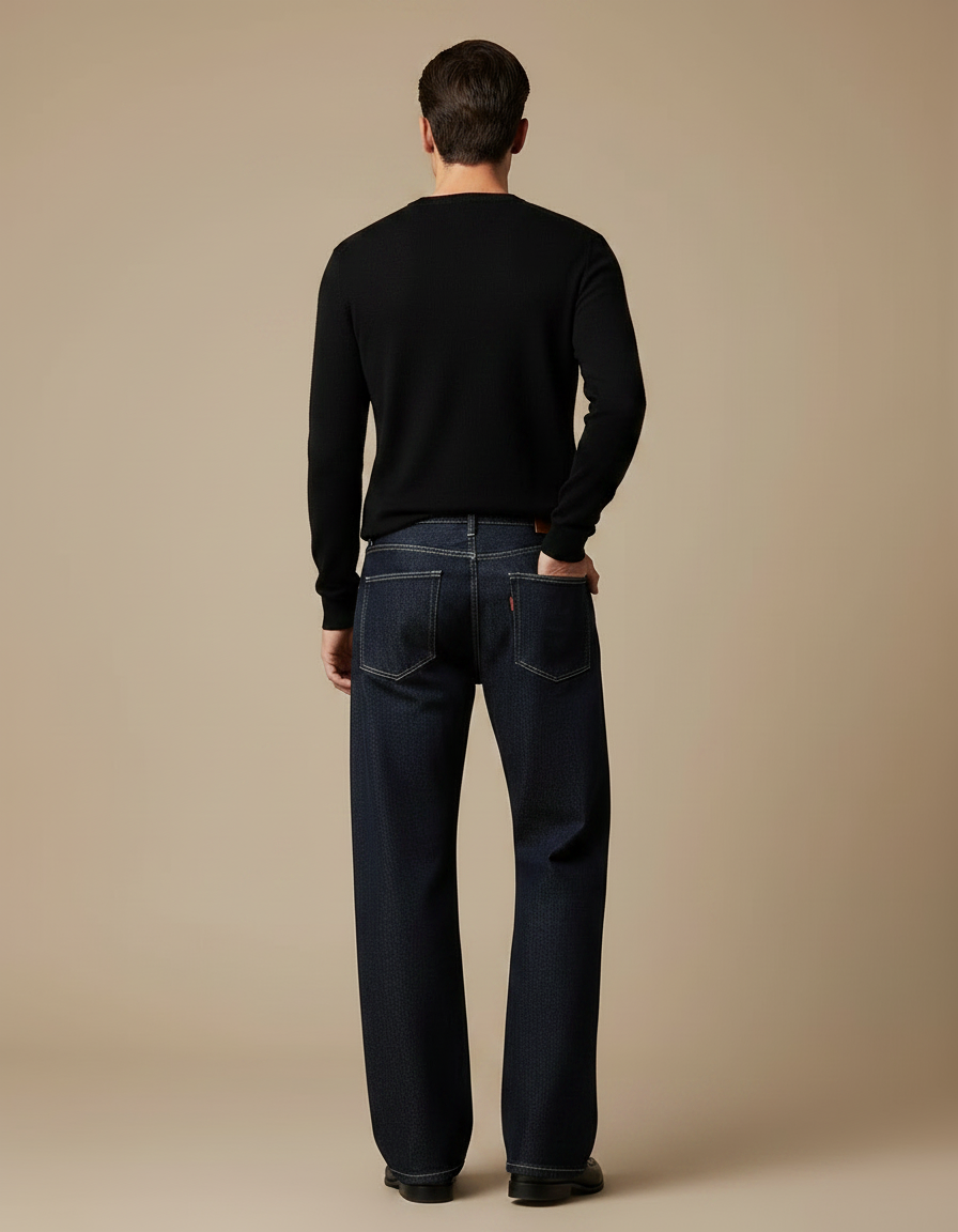 Pantalon Patte D'Éléphant Bleu Foncé Ample Décontracté Homme - Marine Jean - vue 2