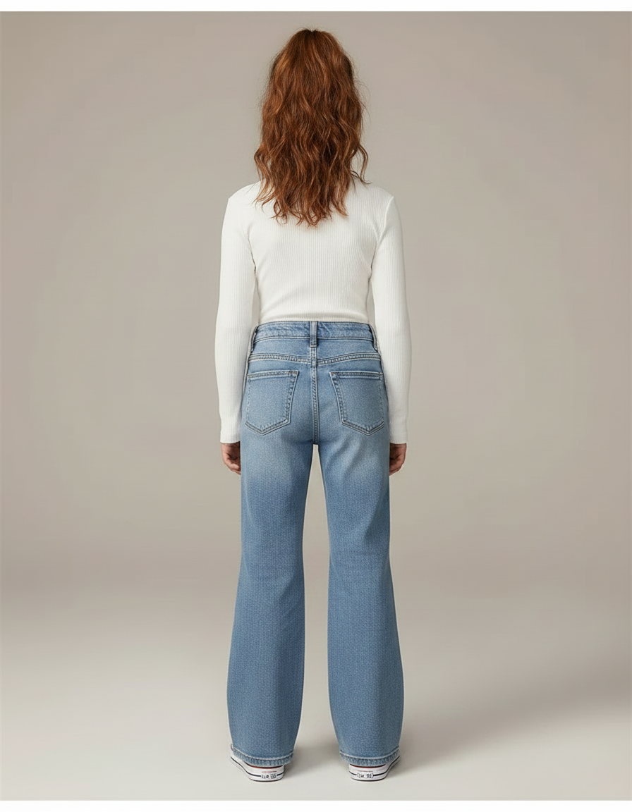 Pantalon Patte D'Éléphant Denim Bleu Clair Ample Décontracté - Jean - vue 2