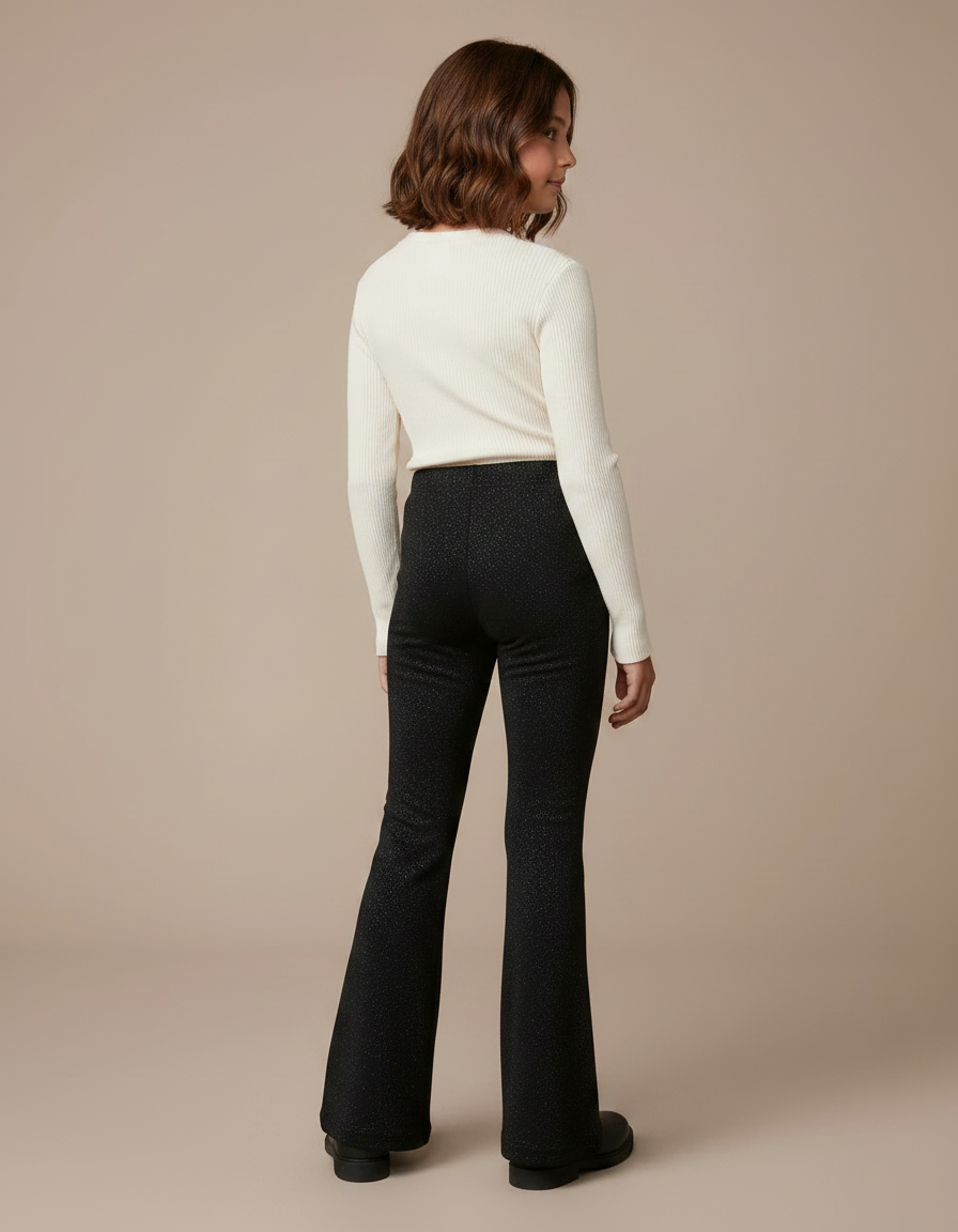 Pantalon Patte D'Éléphant Noir Pailleté Enfant Évasé Velours - vue 2