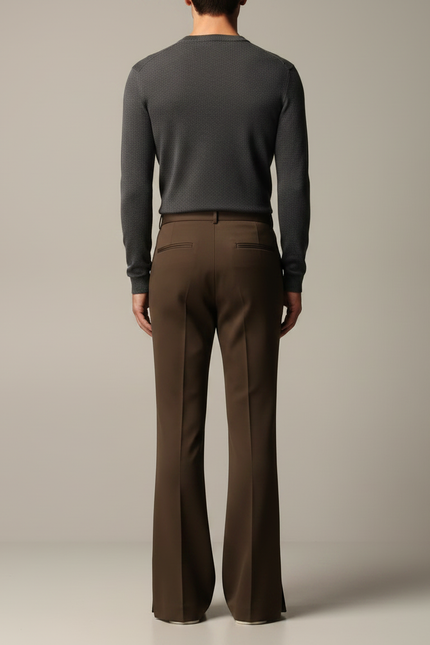 Pantalon Patte D'éléphant Avec Fente - Marron Gabardine - vue 2