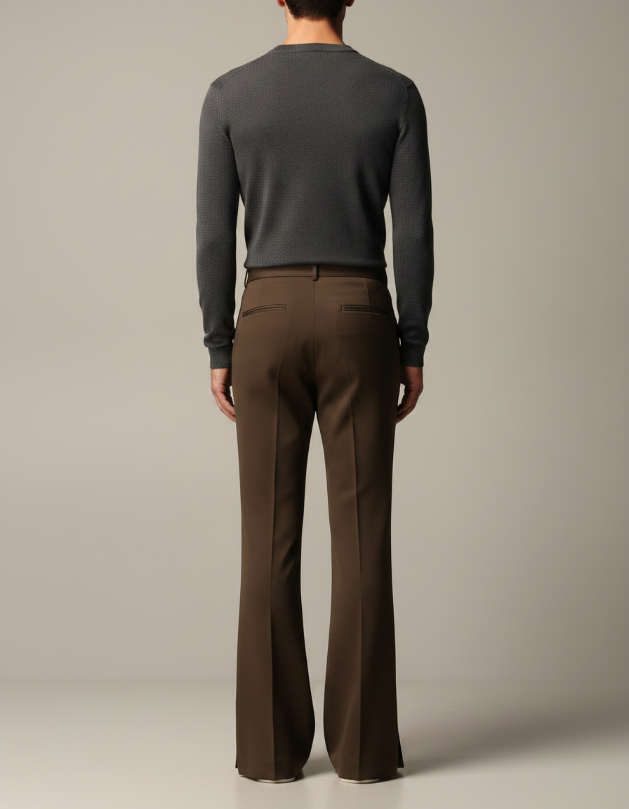 Pantalon Patte D'éléphant Avec Fente - Marron Gabardine - vue 2