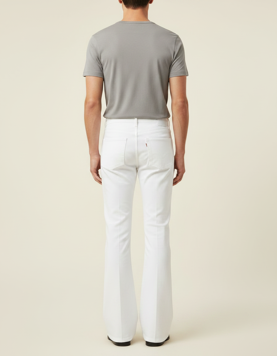 Pantalon Patte D'Éléphant Blanc Vintage Évasé Homme Décontracté - Jean - vue 2