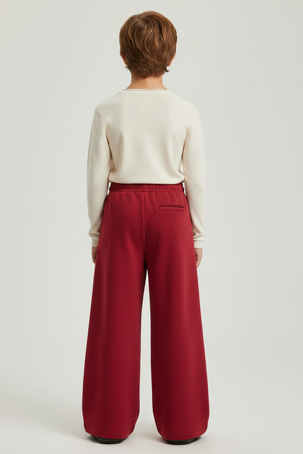 Pantalon Patte D'Éléphant Rouge Molleton Évasé Confortable Enfant - vue 2