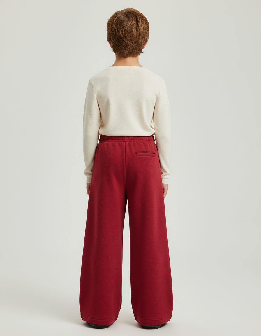 Pantalon Patte D'Éléphant Rouge Molleton Évasé Confortable Enfant - vue 2