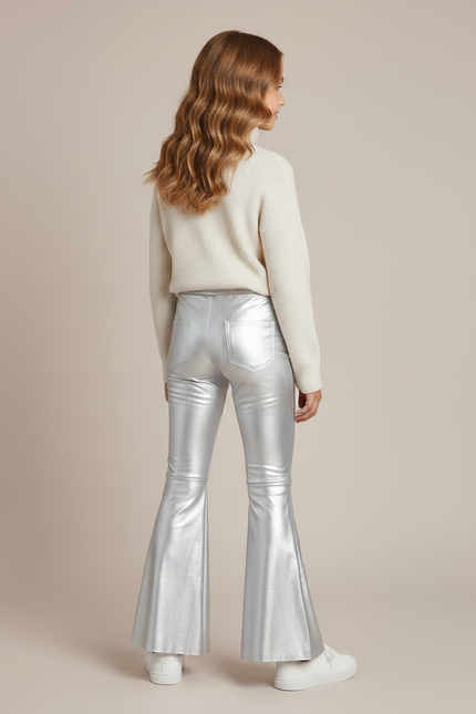 Pantalon Patte D'Éléphant Argenté Brillant Fendu Évasé Fille - Polyester - vue 2