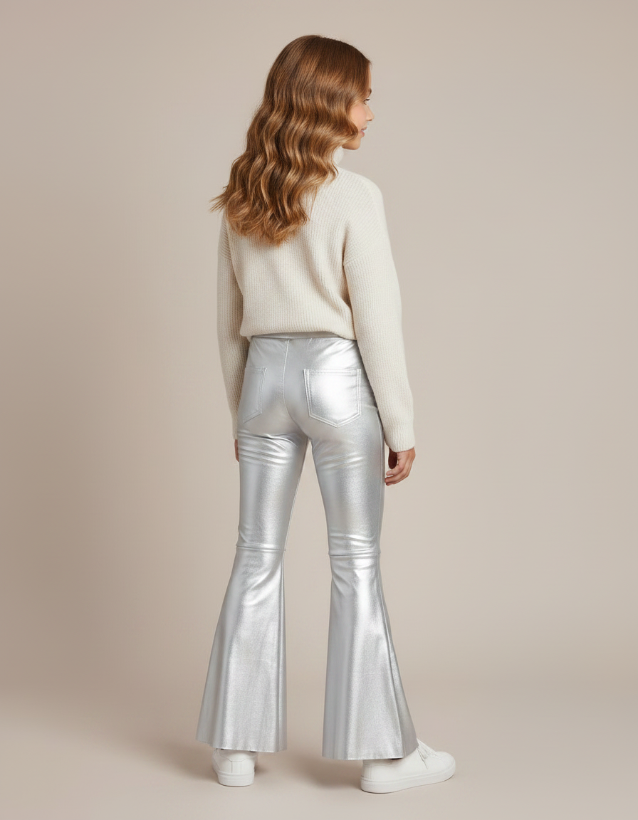 Pantalon Patte D'Éléphant Argenté Brillant Fendu Évasé Fille - Polyester - vue 2