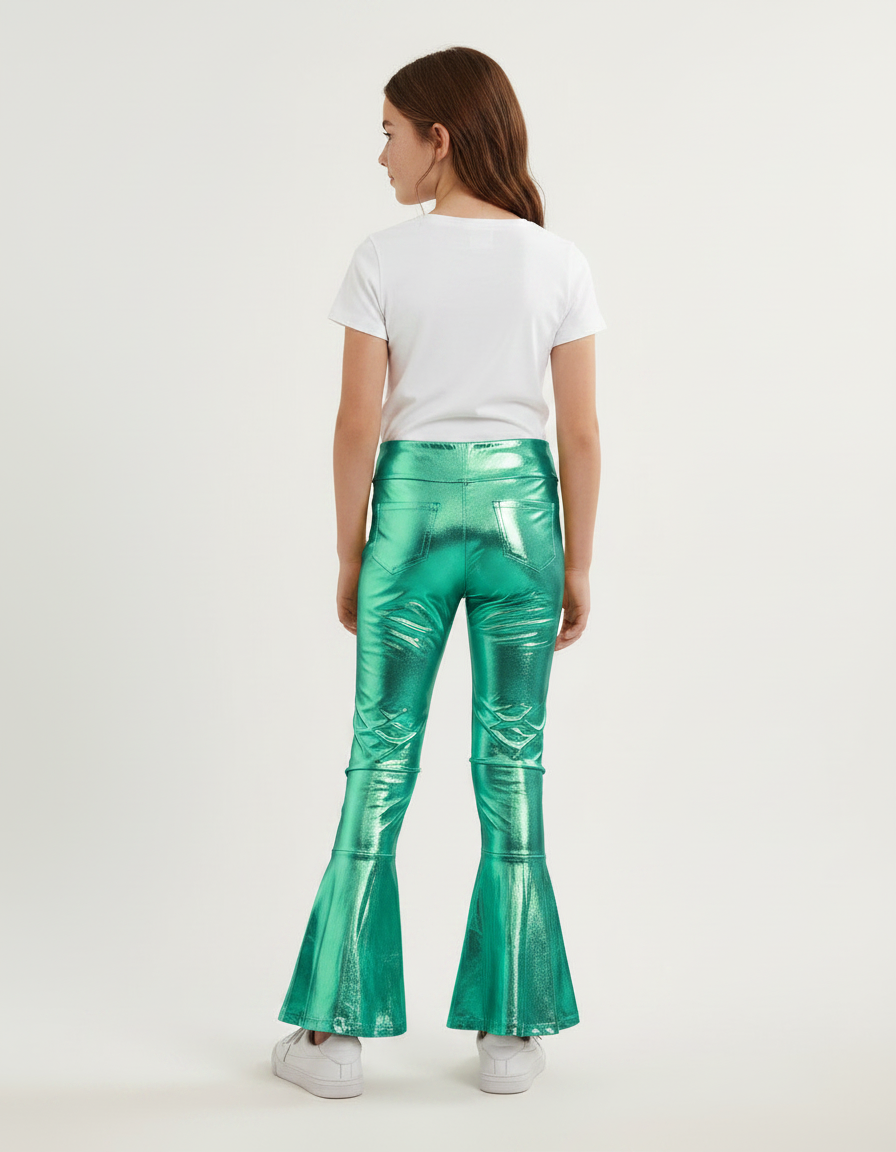 Pantalon Patte D'Éléphant Vert Métallisé Évasé Fille - Polyester - vue 2