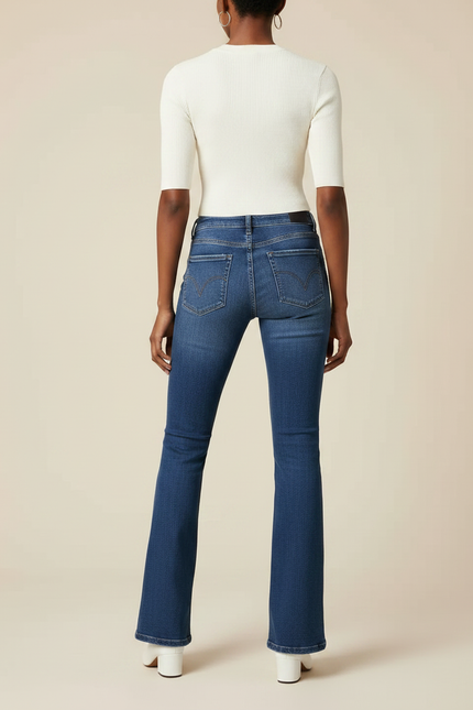 Pantalon Patte D'Éléphant Jean Bleu Brodé Évasé Vintage Femme - vue 2
