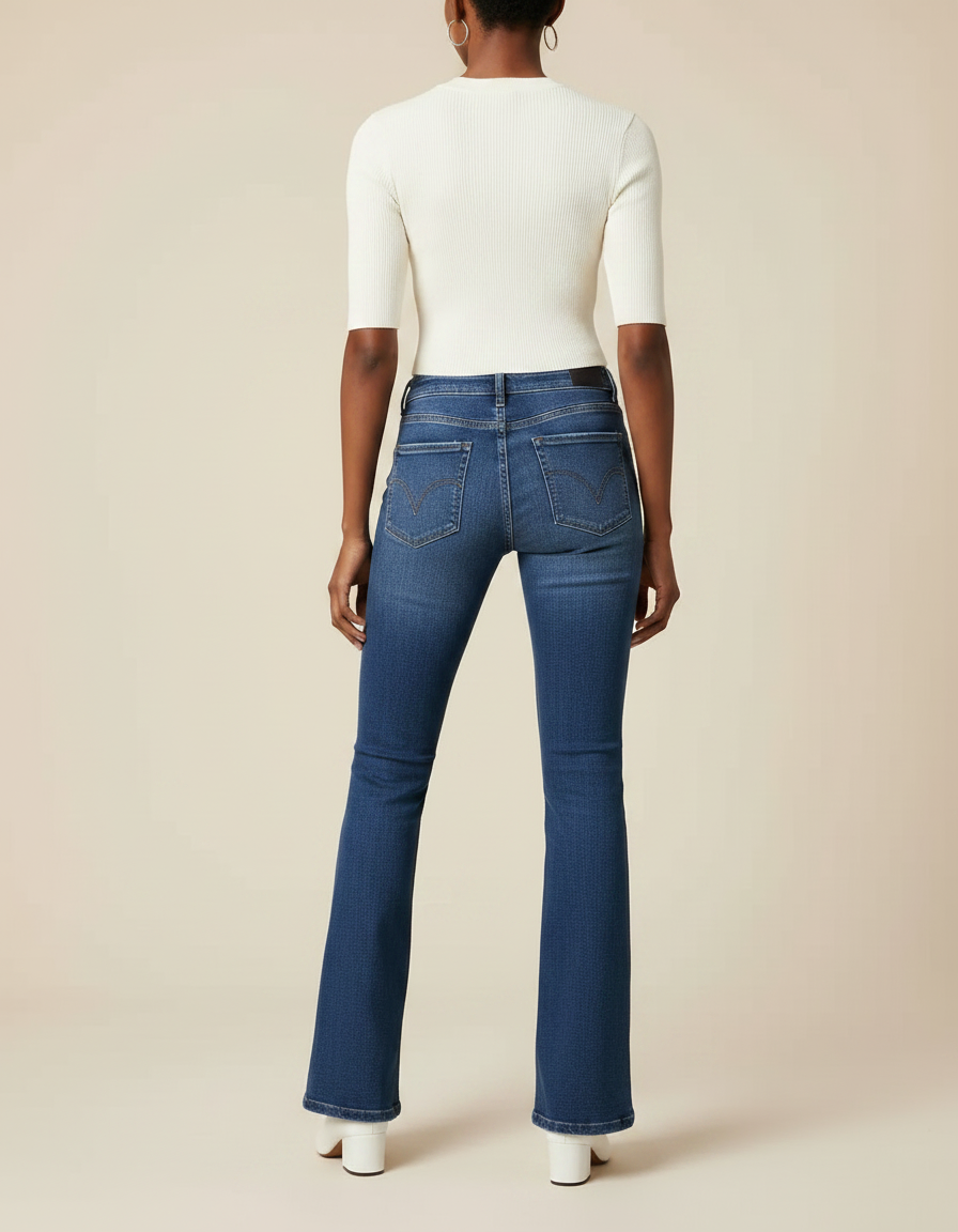 Pantalon Patte D'Éléphant Jean Bleu Brodé Évasé Vintage Femme - vue 2