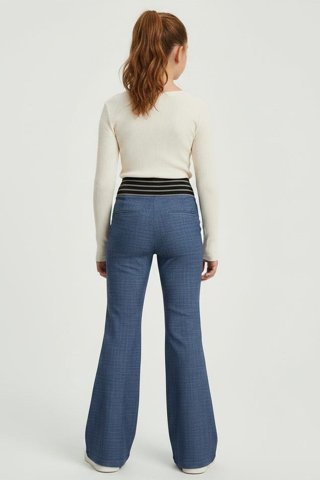 Pantalon Patte D'Éléphant Bleu Évasé Taille Haute Fille - Toile - vue 2