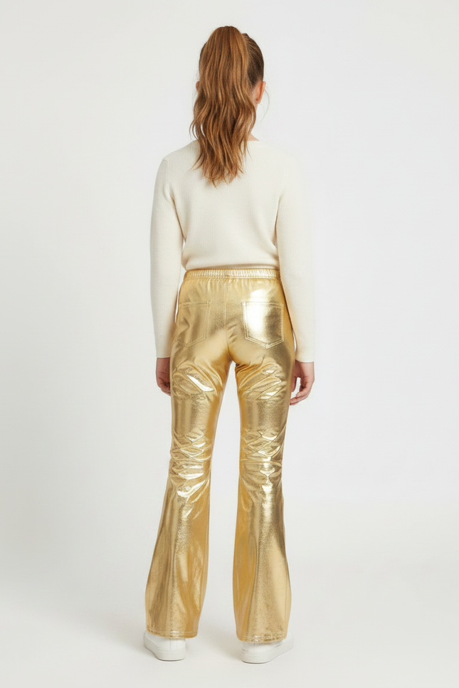 Pantalon Patte D'Éléphant Doré Métallisé Brillant Évasé Enfant - Simili cuir - vue 2