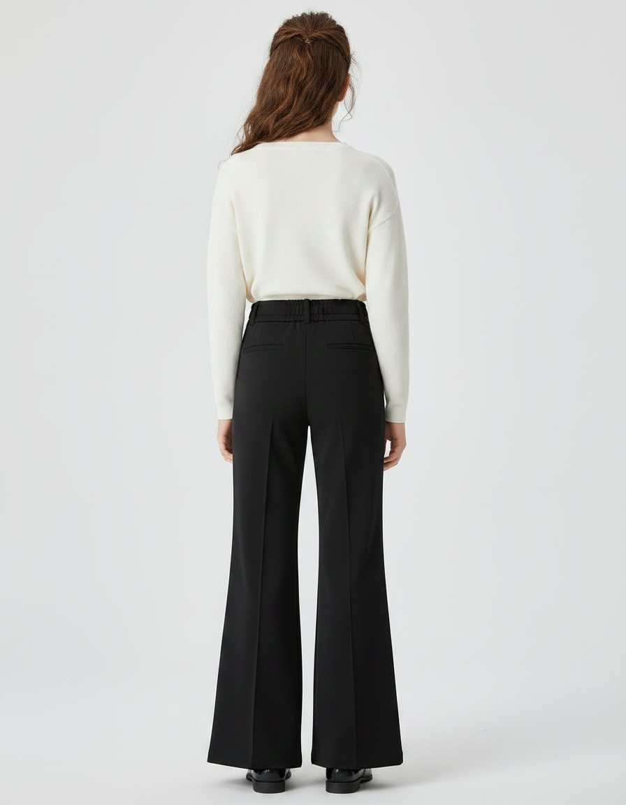 Pantalon Patte D'Éléphant Noir Ample Taille Haute Élégant - Polyester - vue 2