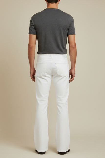 Pantalon Patte D'Éléphant Blanc Classique Homme Évasé Décontracté - Jean - vue 2