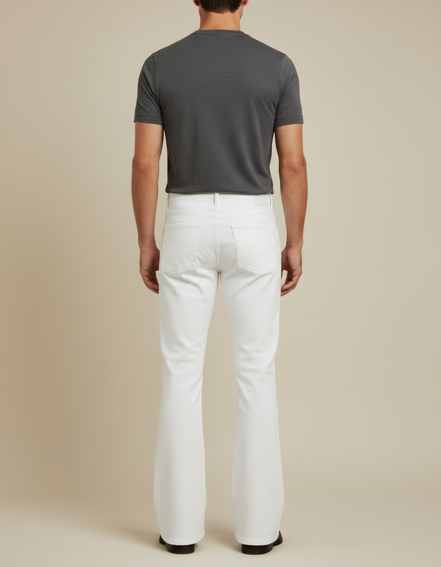 Pantalon Patte D'Éléphant Blanc Classique Homme Évasé Décontracté - Jean - vue 2