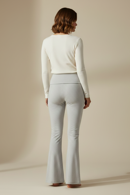 Pantalon Patte D'Éléphant Gris Clair Confortable Évasé Femme - Molleton - vue 2