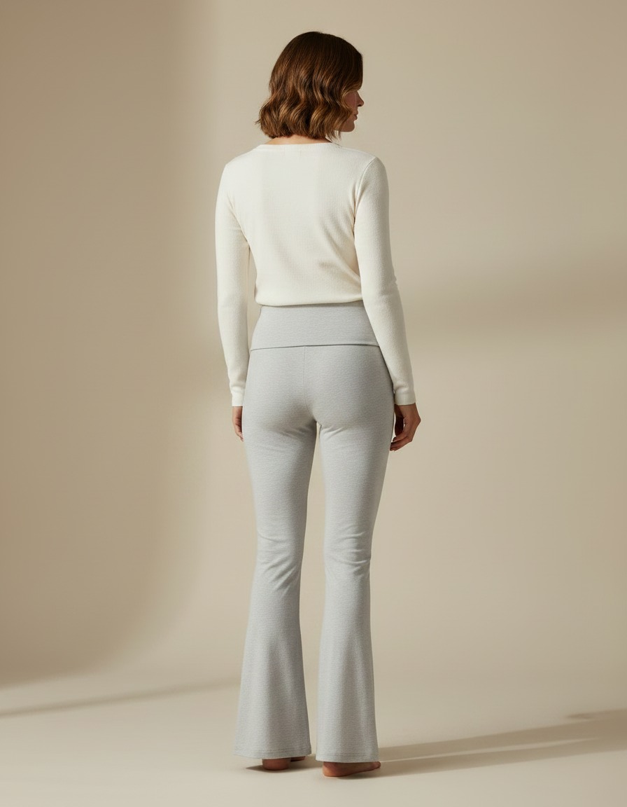 Pantalon Patte D'Éléphant Gris Clair Confortable Évasé Femme - Molleton - vue 2