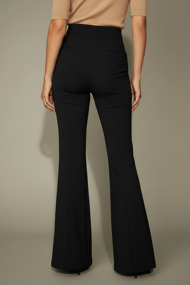 Pantalon Patte D'Éléphant Noir Taille Haute Coupe Évasée Fluide - Polyester - vue 2