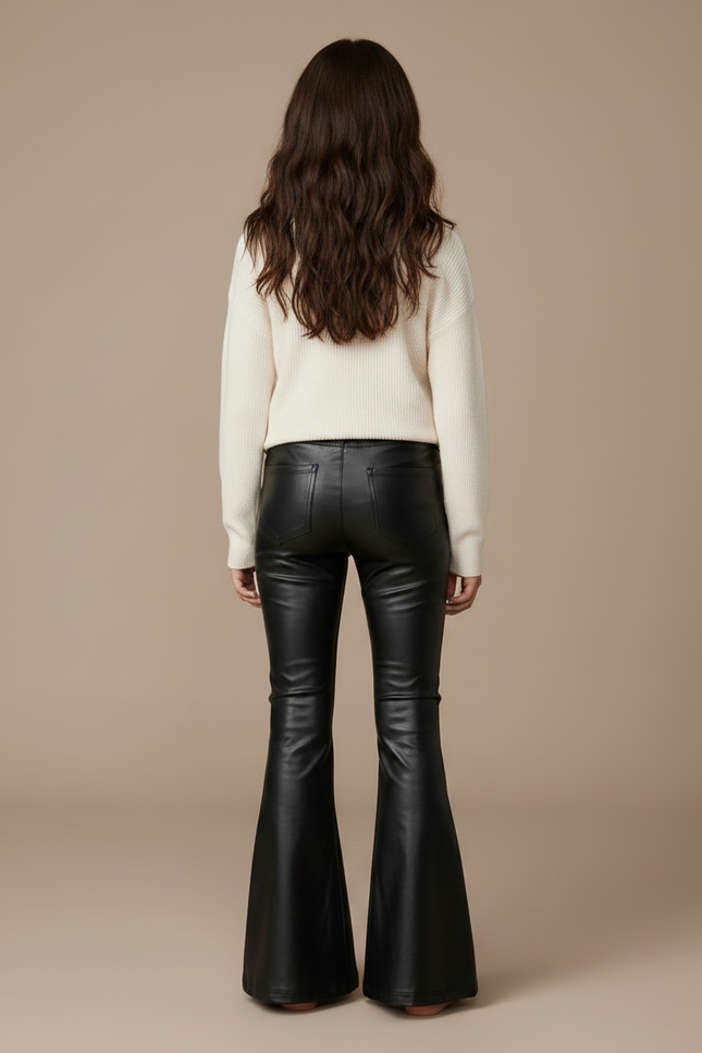 Pantalon Patte D'Éléphant Noir Similicuir Évasé Lacets Fille - Simili cuir - vue 2