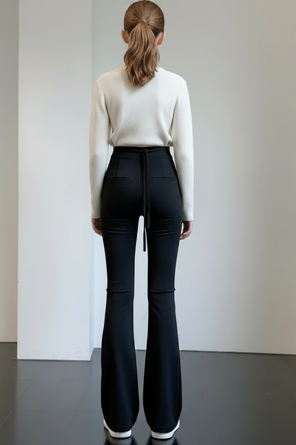 Pantalon Patte D'Éléphant Noir Taille Haute Évasé Fille - Polyester - vue 2