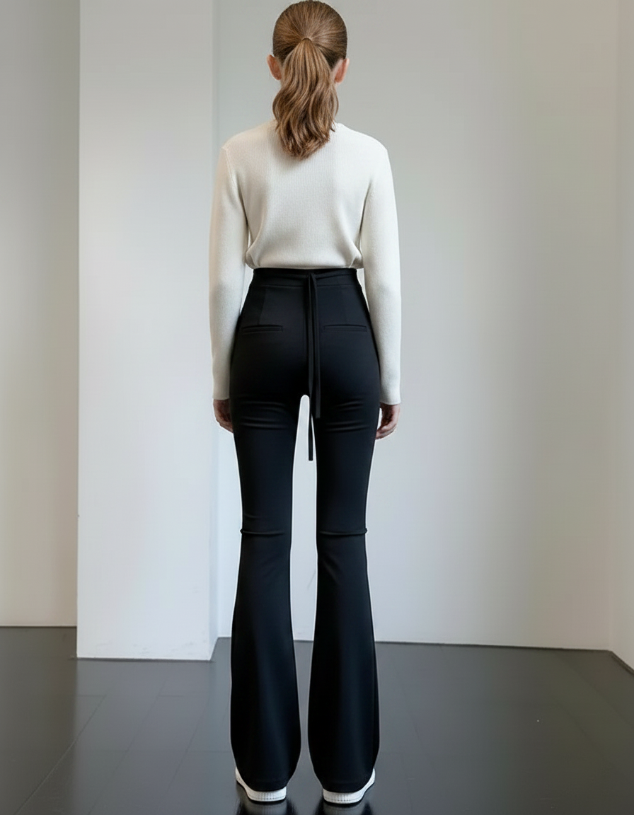 Pantalon Patte D'Éléphant Noir Taille Haute Évasé Fille - Polyester - vue 2