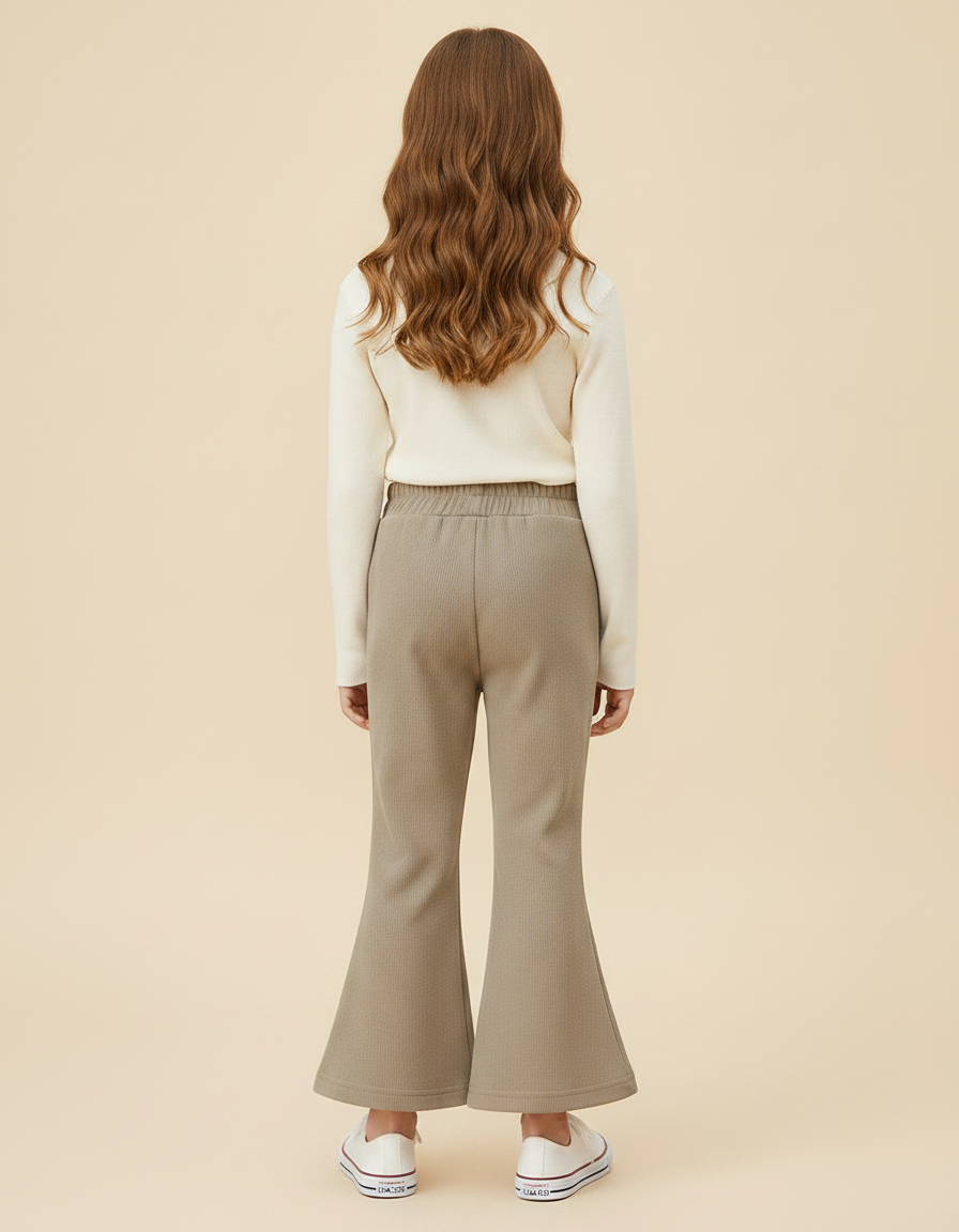 Pantalon Patte D'Éléphant Kaki Côtelé Confortable Évasé Enfant - Maille - vue 2