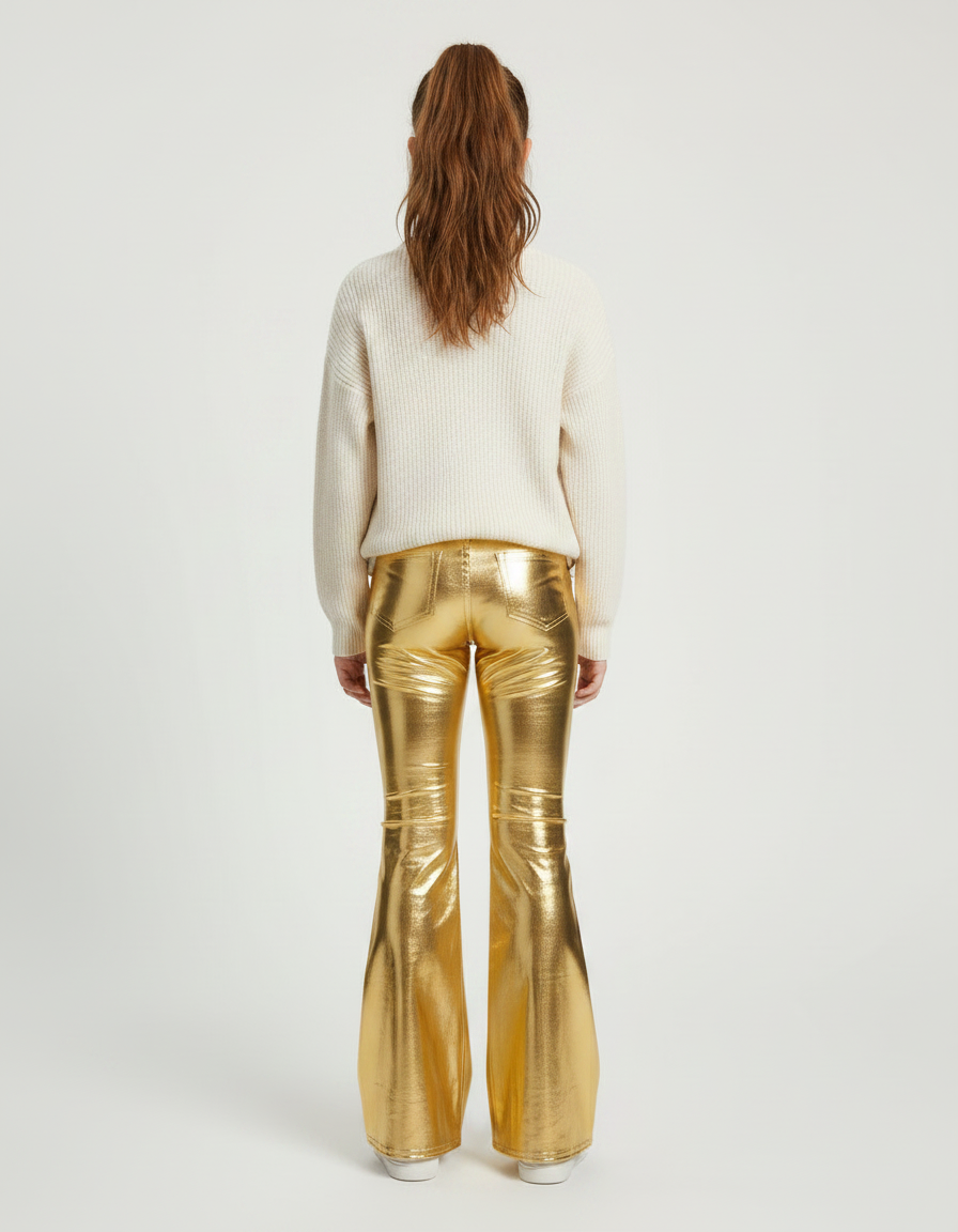 Pantalon Simili Cuir Femme Patte D Éléphant - Doré - vue 2