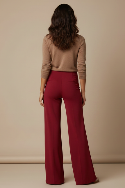 Pantalon Patte D'Éléphant Rouge Vin Fluide Taille Haute - Bordeaux Viscose - vue 2