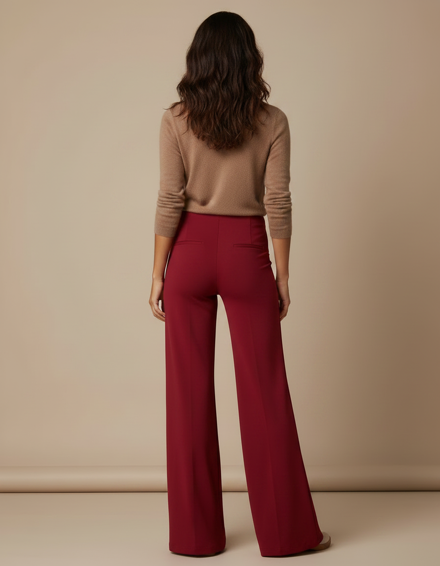 Pantalon Patte D'Éléphant Rouge Vin Fluide Taille Haute - Bordeaux Viscose - vue 2
