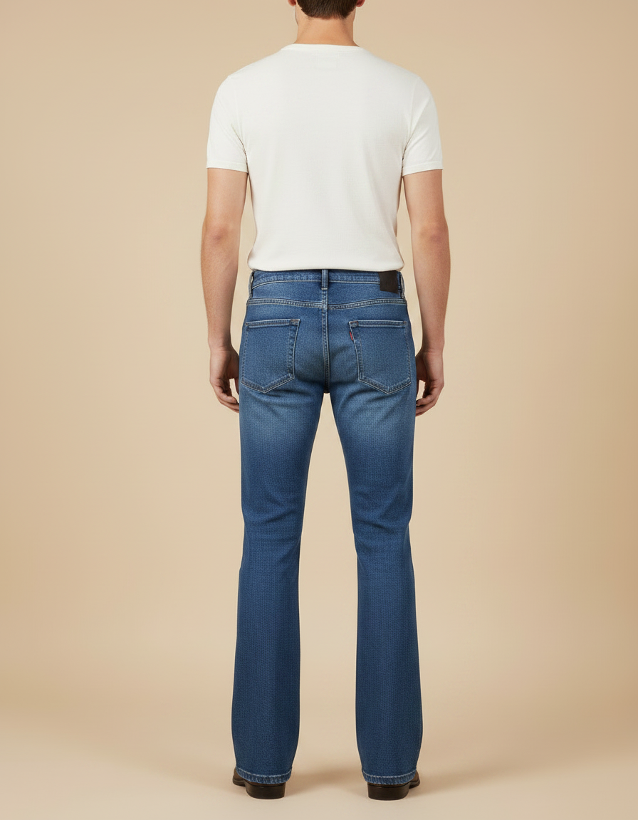 Pantalon Patte D'Éléphant Homme Bleu Jean Évasé Décontracté - vue 2