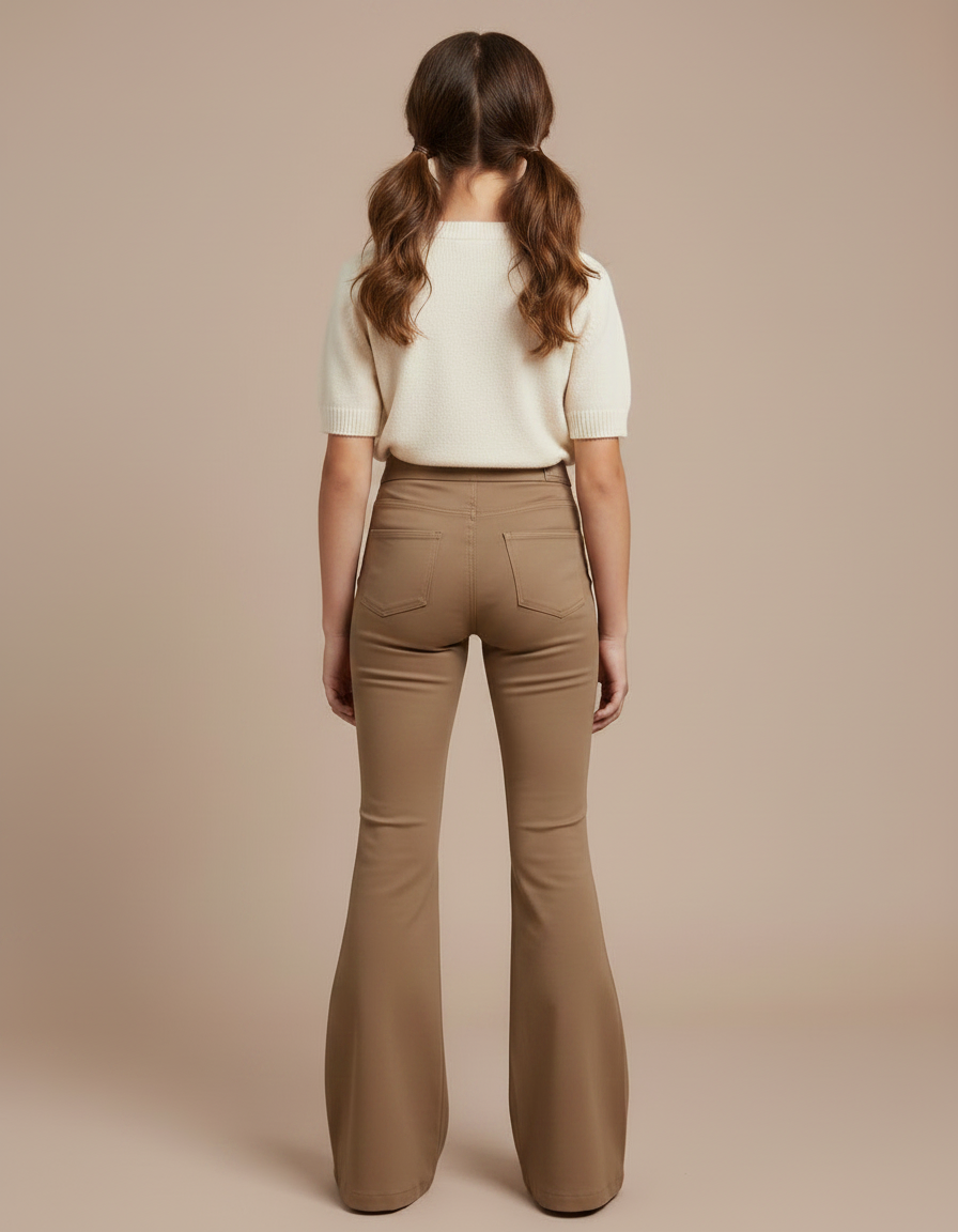 Pantalon Patte D'Éléphant Marron Taille Haute Évasé Fille - Simili cuir - vue 2