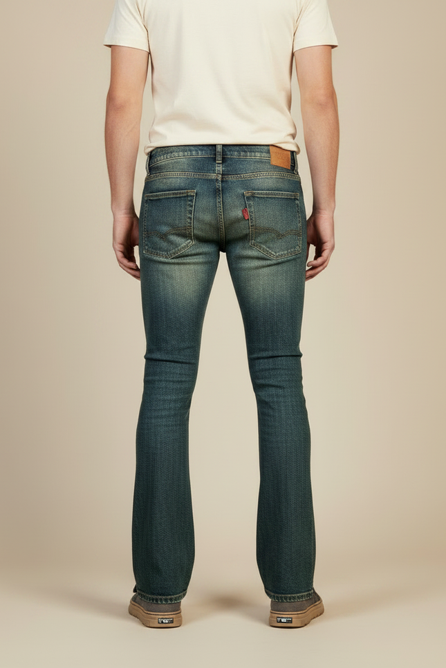 Pantalon Patte D'Éléphant Jean Bleu Boutons Latéraux Rétro - vue 2