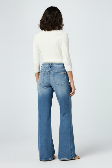 Pantalon Patte D'Éléphant Jean Bleu Délavé Ample Panneaux - vue 2