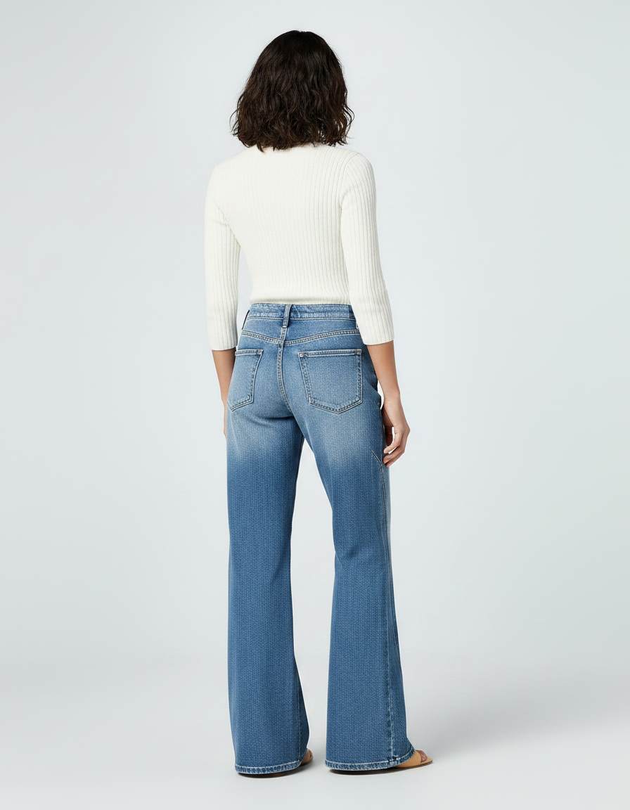 Pantalon Patte D'Éléphant Jean Bleu Délavé Ample Panneaux - vue 2