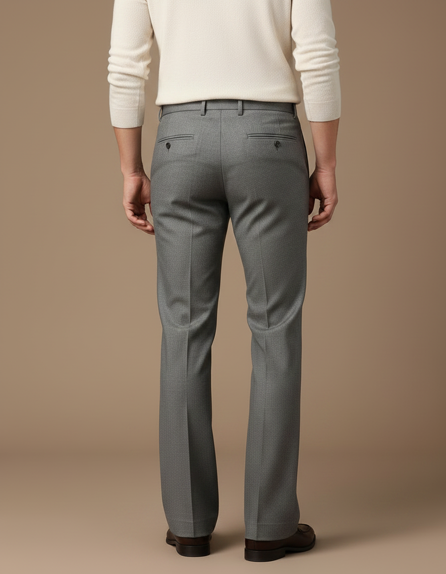 Pantalon Patte D'Éléphant Gris, Laine, Coupe Droite, Élégant - vue 2