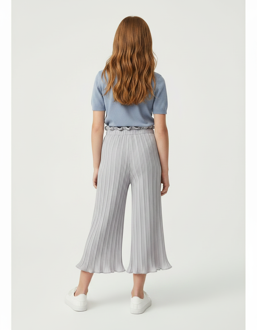 Pantalon Patte D'Éléphant Plissé Gris Taille Haute Enfant - Polyester - vue 2