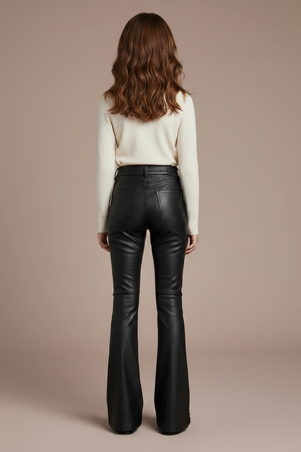 Pantalon Patte D'Éléphant Similicuir Noir Boucles Évasé Fille - Simili cuir - vue 2