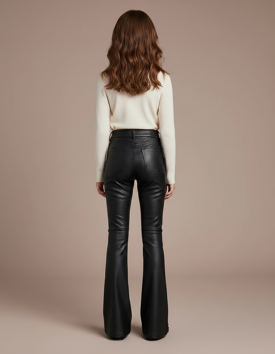 Pantalon Patte D'Éléphant Similicuir Noir Boucles Évasé Fille - Simili cuir - vue 2